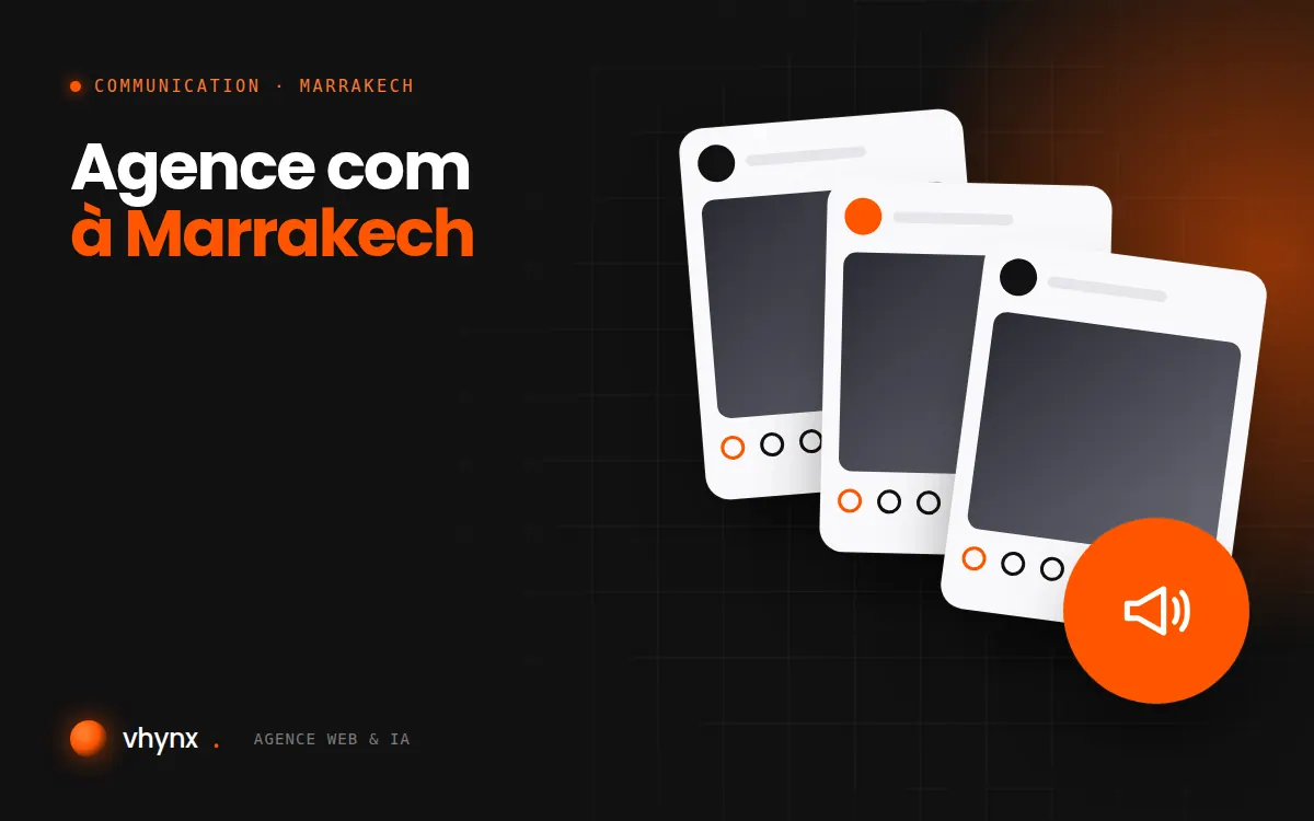 Agence com à Marrakech : illustration Vhynx de publications pour les réseaux sociaux et d'un mégaphone