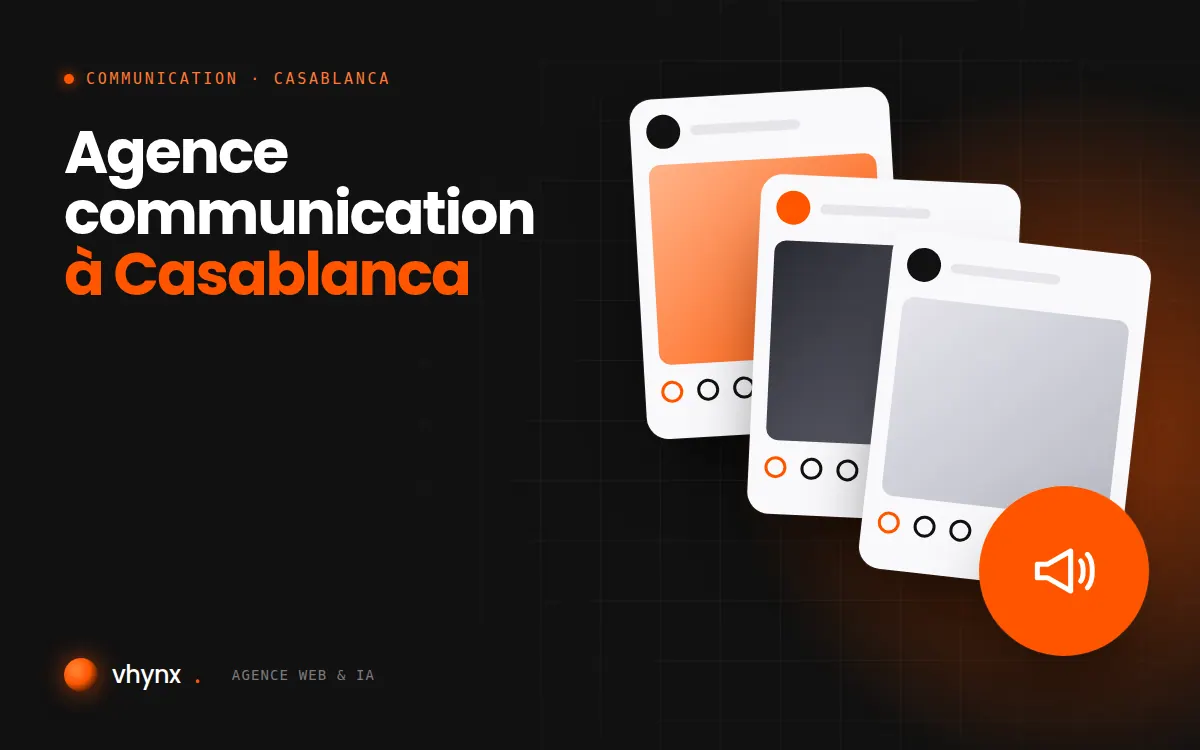 Agence communication à Casablanca : illustration Vhynx de publications pour les réseaux sociaux et d'un mégaphone