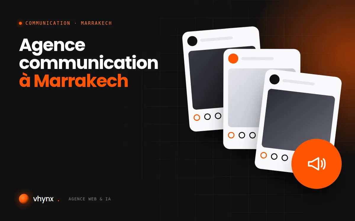 Agence communication à Marrakech : illustration Vhynx de publications pour les réseaux sociaux et d'un mégaphone