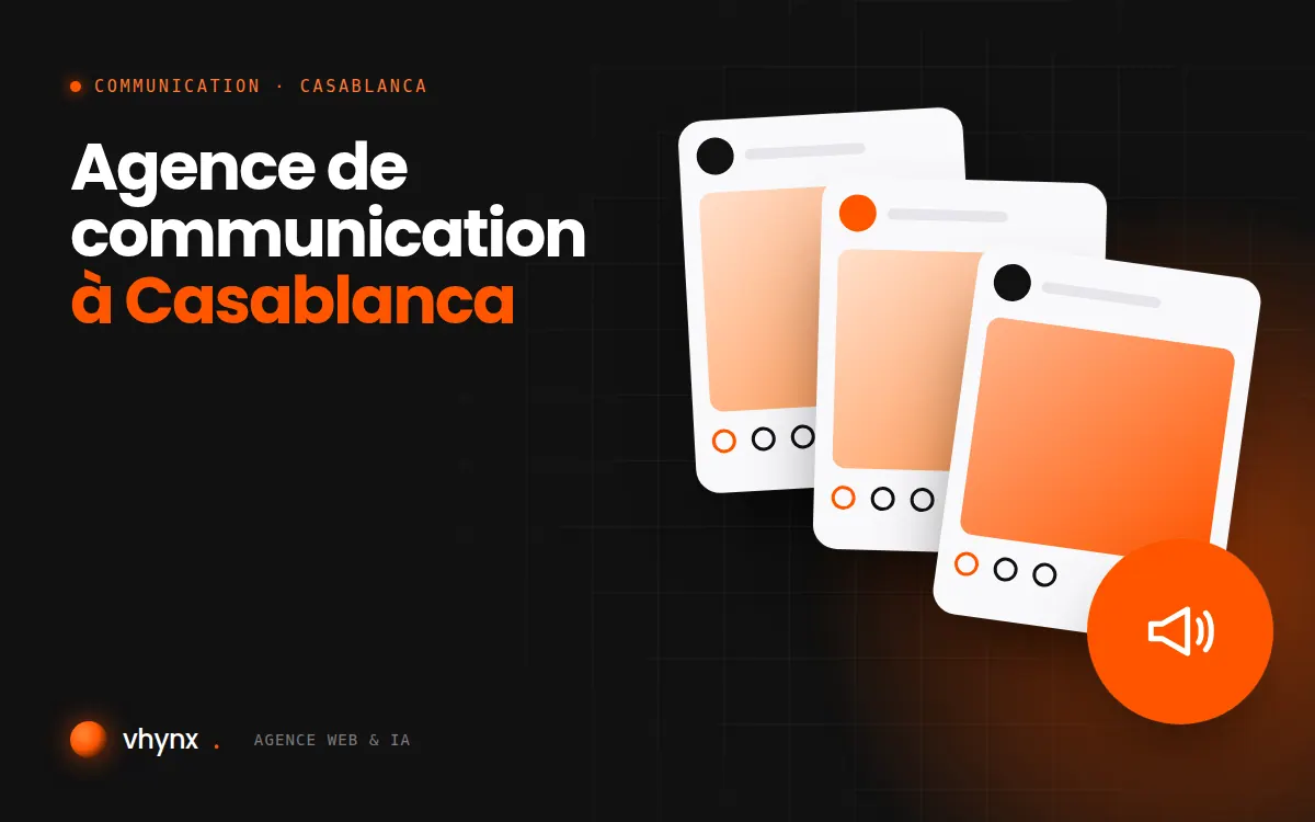 Agence de communication à Casablanca : illustration Vhynx de publications pour les réseaux sociaux et d'un mégaphone