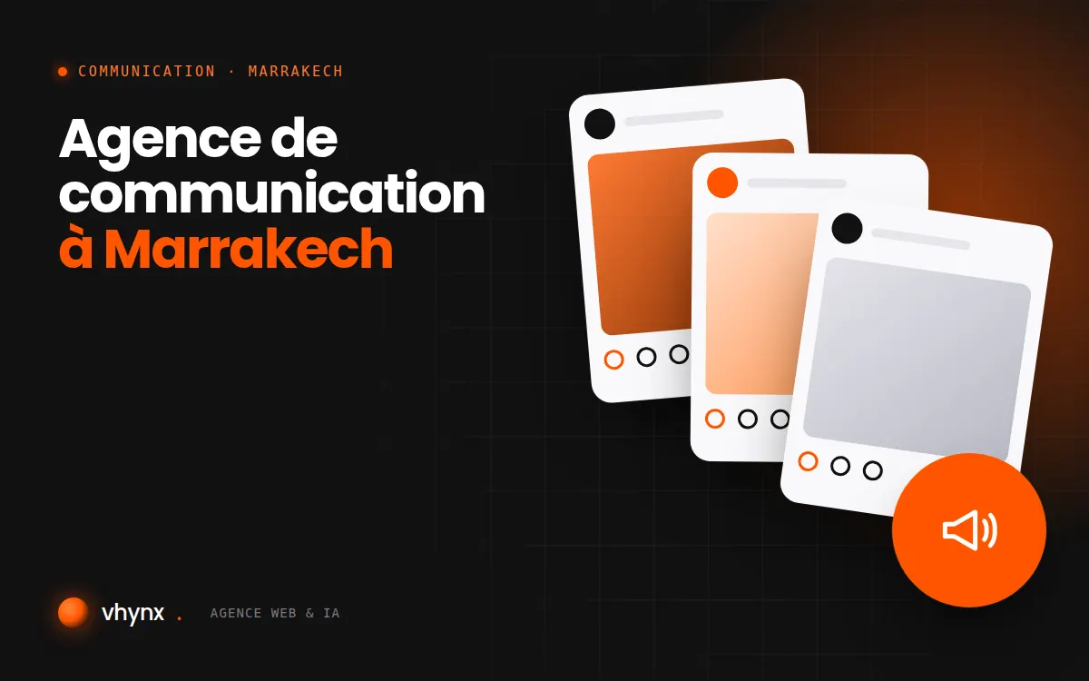 Agence de communication à Marrakech : illustration Vhynx de publications pour les réseaux sociaux et d'un mégaphone