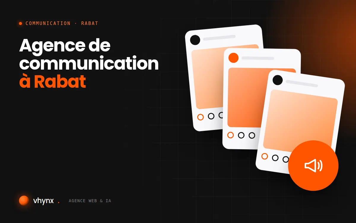 Agence de communication à Rabat : illustration Vhynx de publications pour les réseaux sociaux et d'un mégaphone