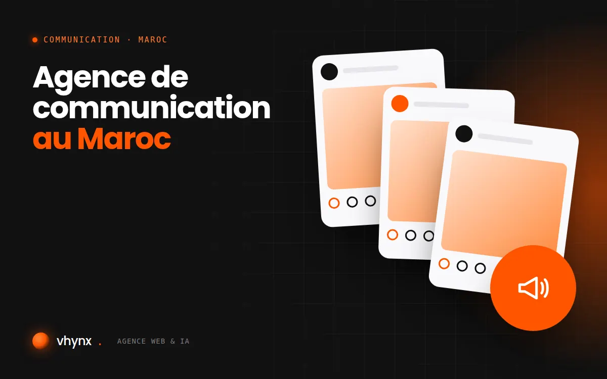 Agence de communication au Maroc : illustration Vhynx de publications pour les réseaux sociaux et d'un mégaphone