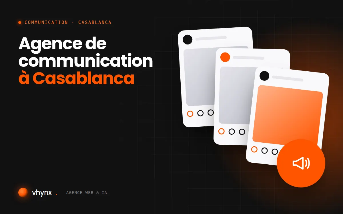 Agence de communication à Casablanca : illustration Vhynx de publications pour les réseaux sociaux et d'un mégaphone