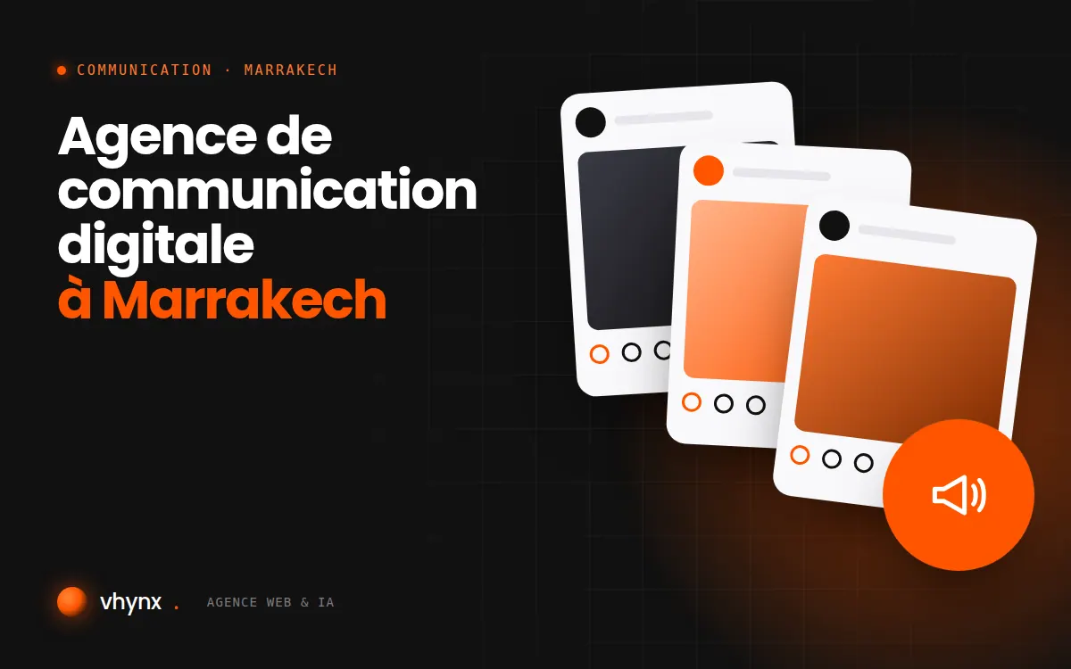 Agence de communication digitale à Marrakech : illustration Vhynx de publications pour les réseaux sociaux et d'un mégaphone