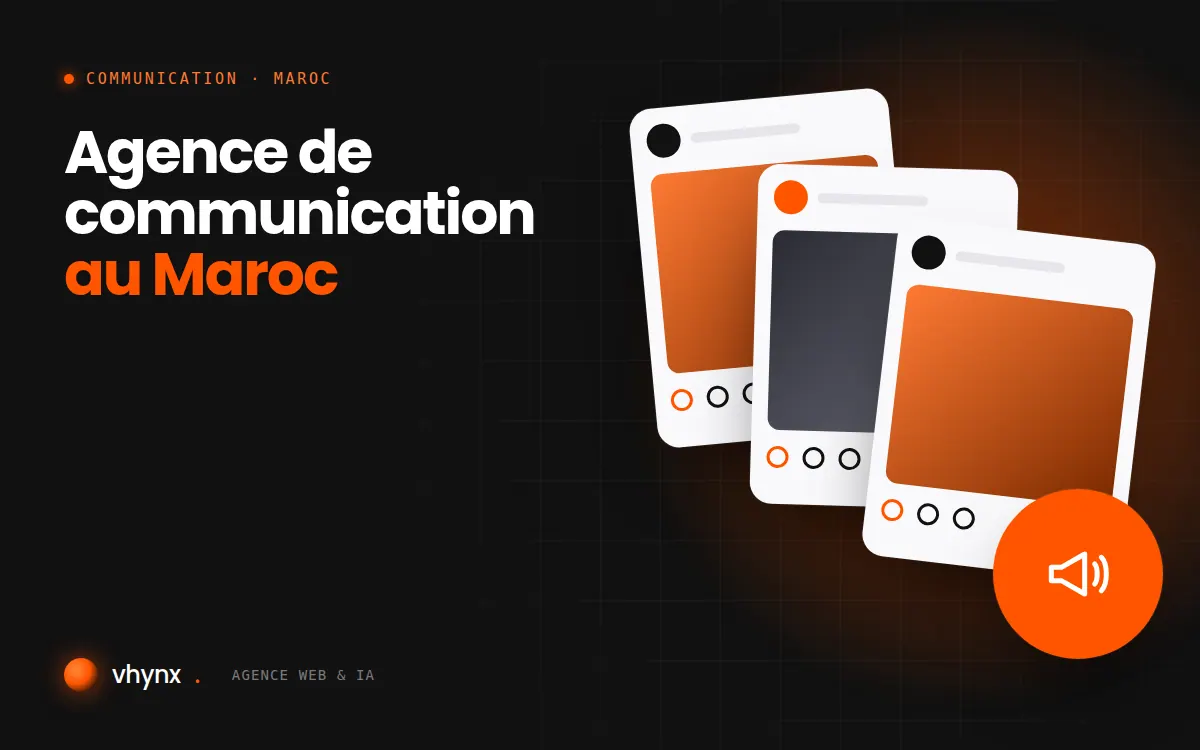 Agence de communication au Maroc : illustration Vhynx de publications pour les réseaux sociaux et d'un mégaphone