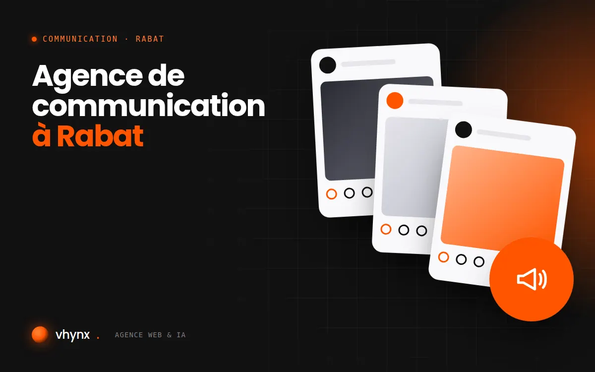 Agence de communication à Rabat : illustration Vhynx de publications pour les réseaux sociaux et d'un mégaphone