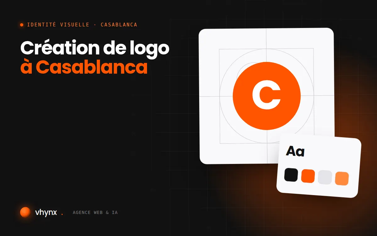 Création de logo à Casablanca : illustration Vhynx de la construction d'un logo, avec typographie et palette de couleurs