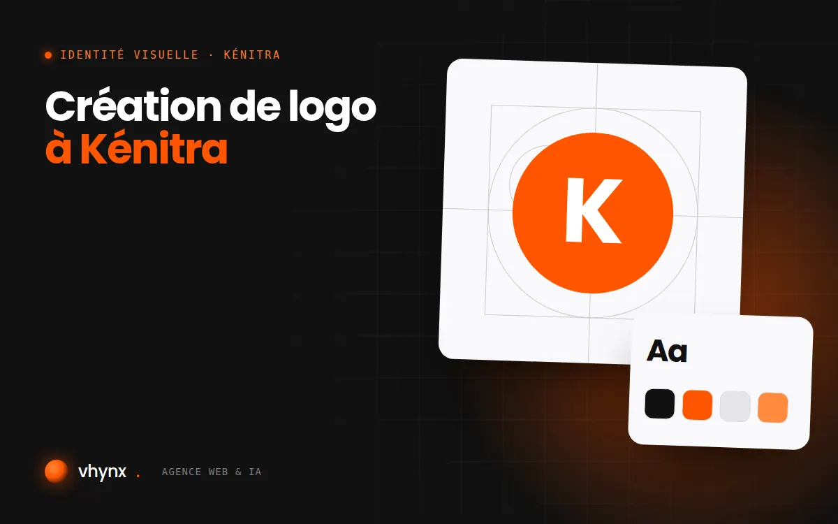 Création de logo à Kénitra : illustration Vhynx de la construction d'un logo, avec typographie et palette de couleurs