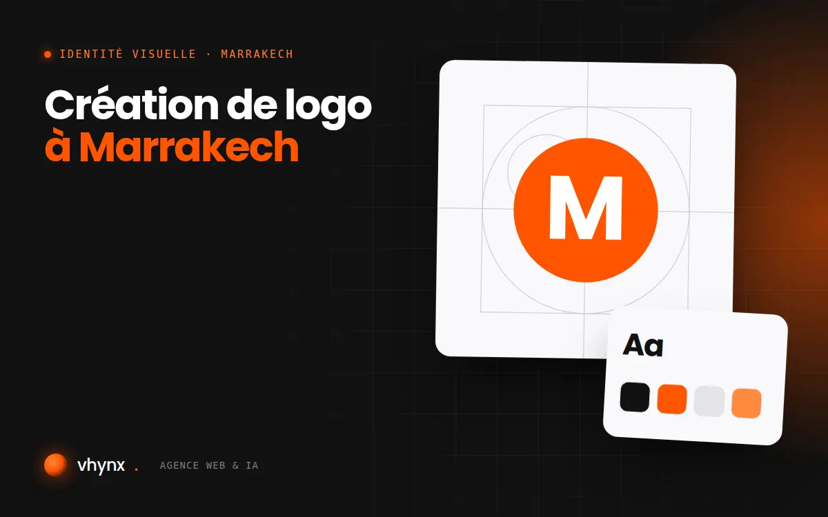 Création de logo à Marrakech : illustration Vhynx de la construction d'un logo, avec typographie et palette de couleurs