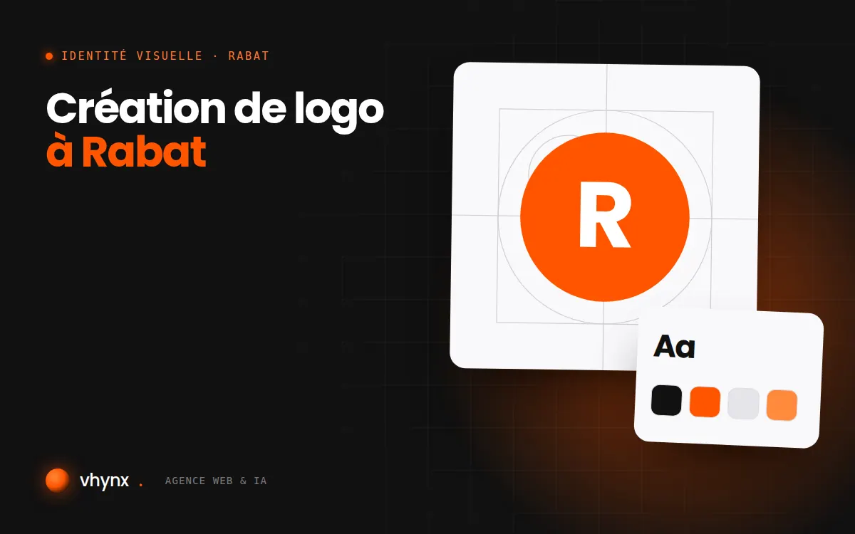 Création de logo à Rabat : illustration Vhynx de la construction d'un logo, avec typographie et palette de couleurs