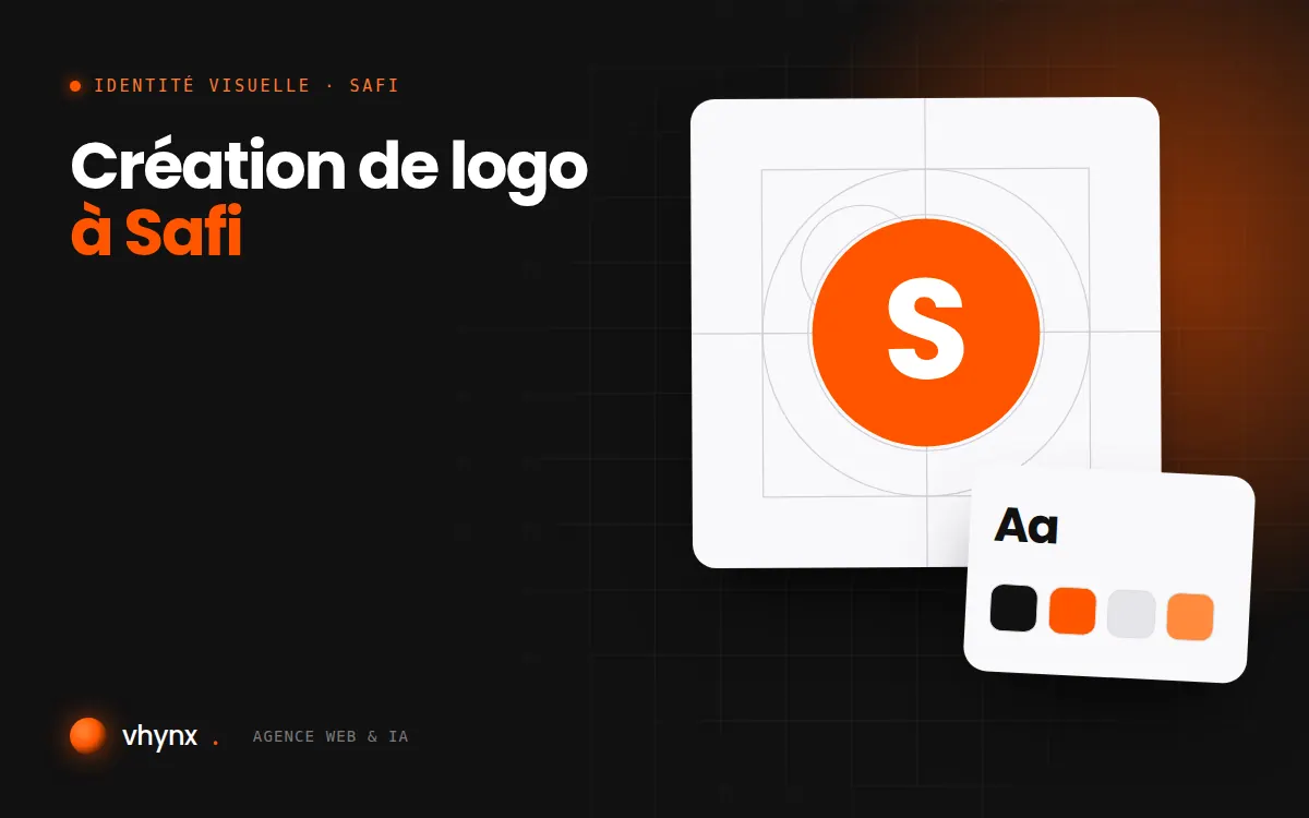Création de logo à Safi : illustration Vhynx de la construction d'un logo, avec typographie et palette de couleurs