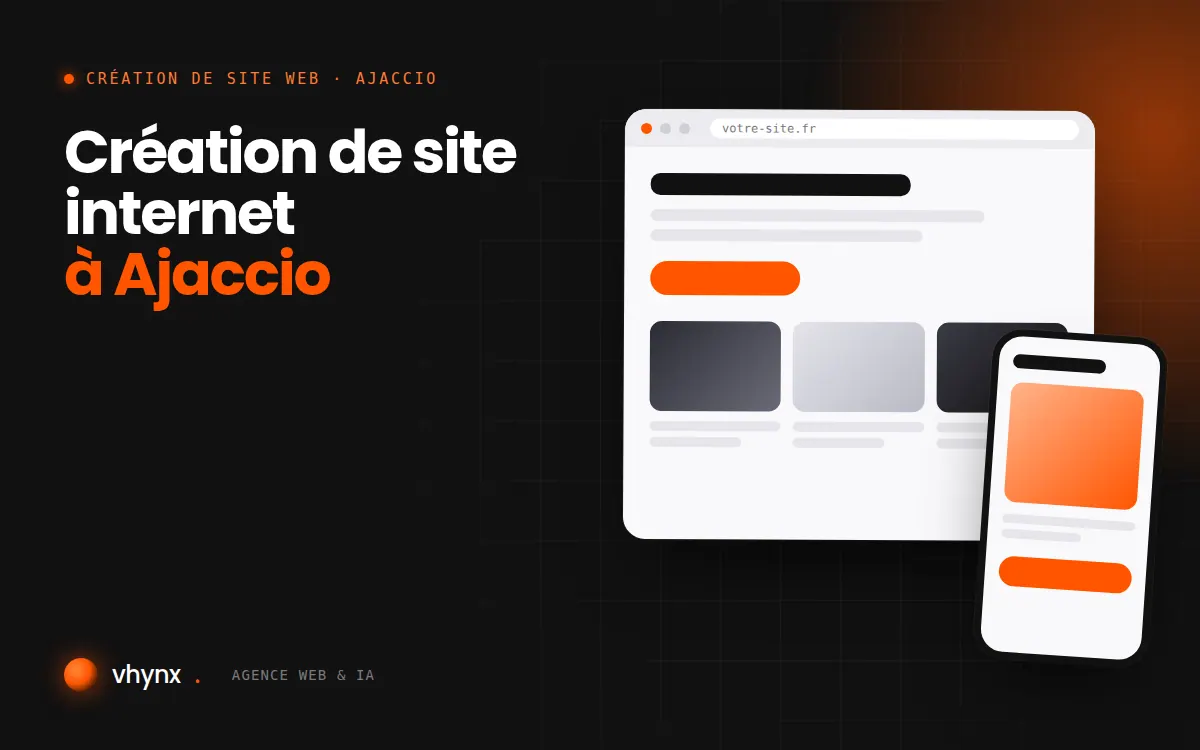 Création de site internet à Ajaccio : illustration Vhynx d'une maquette de site web sur ordinateur et sur mobile
