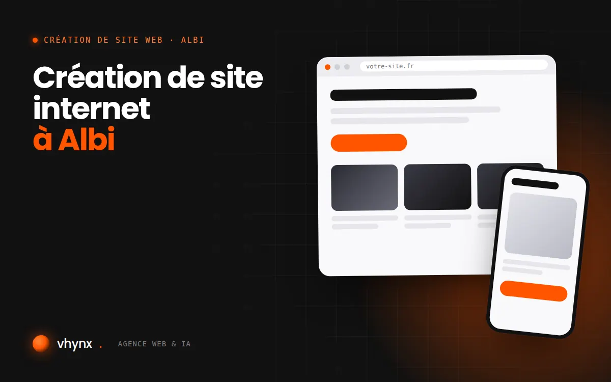Création de site internet à Albi : illustration Vhynx d'une maquette de site web sur ordinateur et sur mobile