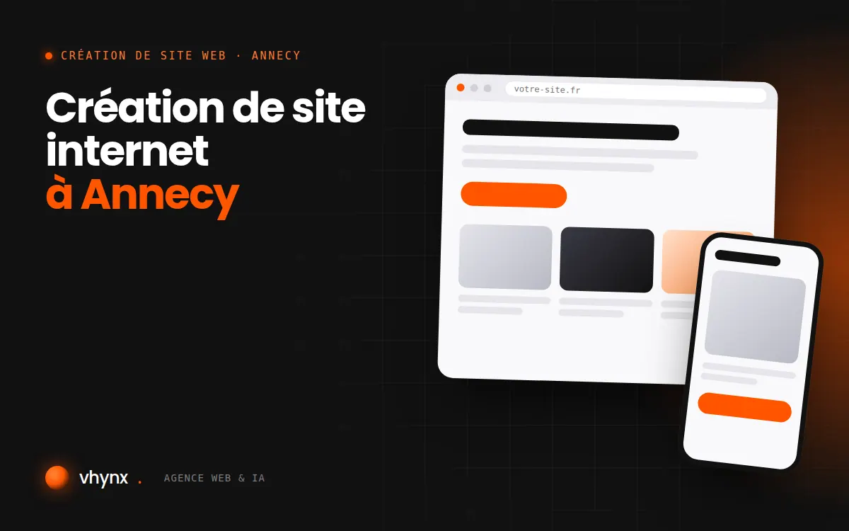 Création de site internet à Annecy : illustration Vhynx d'une maquette de site web sur ordinateur et sur mobile