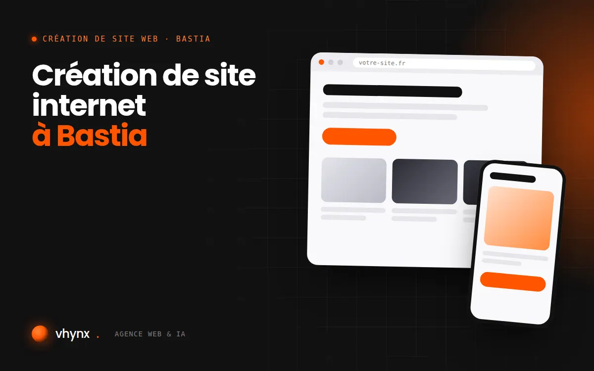 Création de site internet à Bastia : illustration Vhynx d'une maquette de site web sur ordinateur et sur mobile