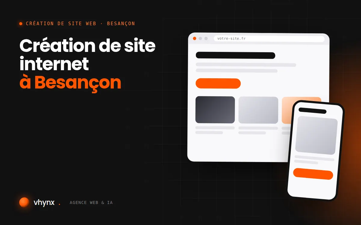 Création de site internet à Besançon : illustration Vhynx d'une maquette de site web sur ordinateur et sur mobile