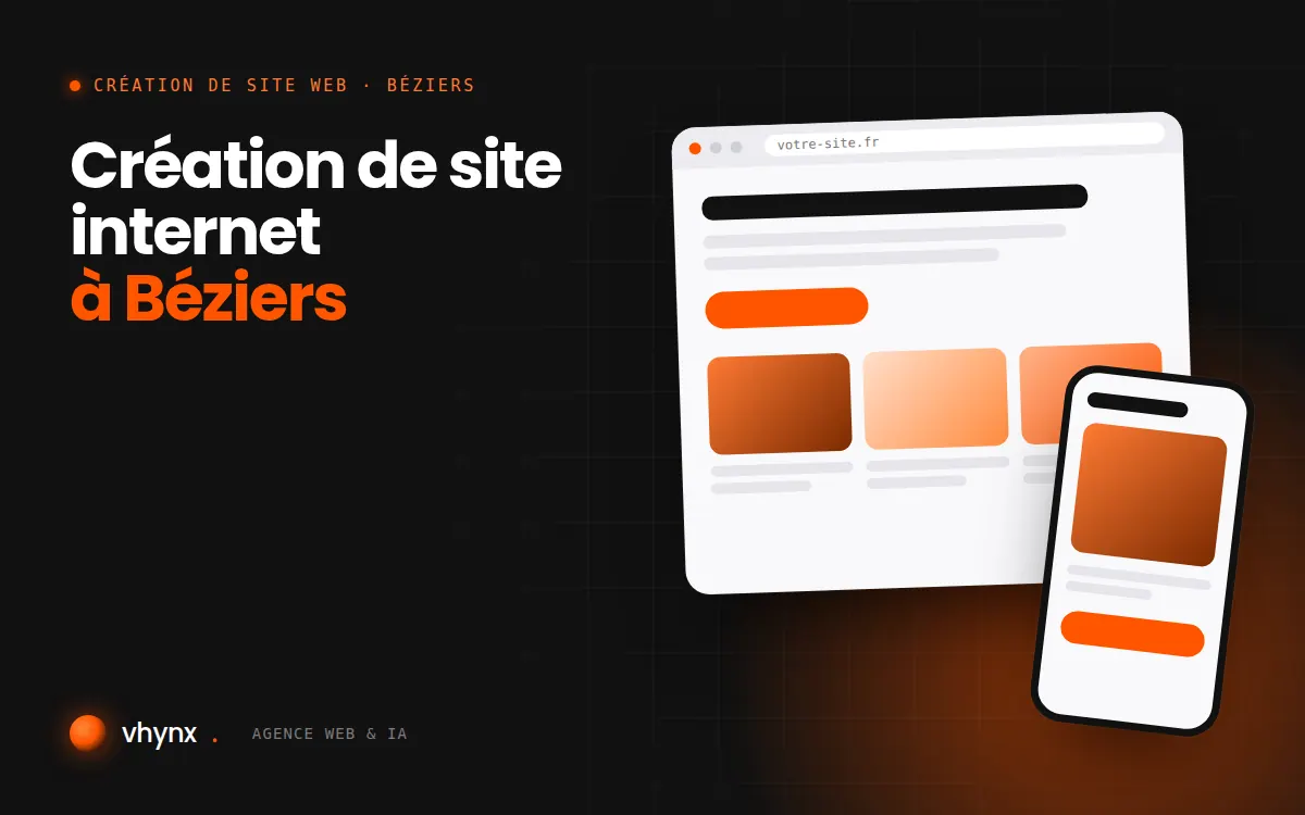 Création de site internet à Béziers : illustration Vhynx d'une maquette de site web sur ordinateur et sur mobile