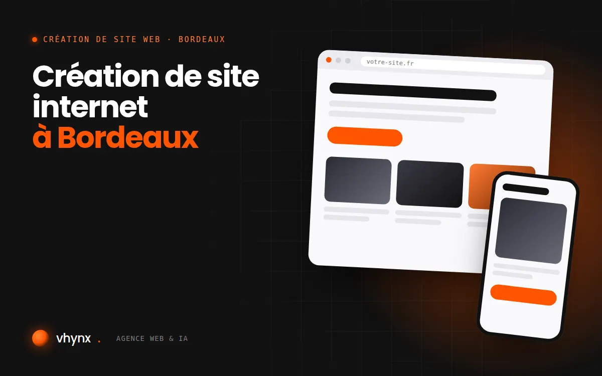 Création de site internet à Bordeaux : illustration Vhynx d'une maquette de site web sur ordinateur et sur mobile