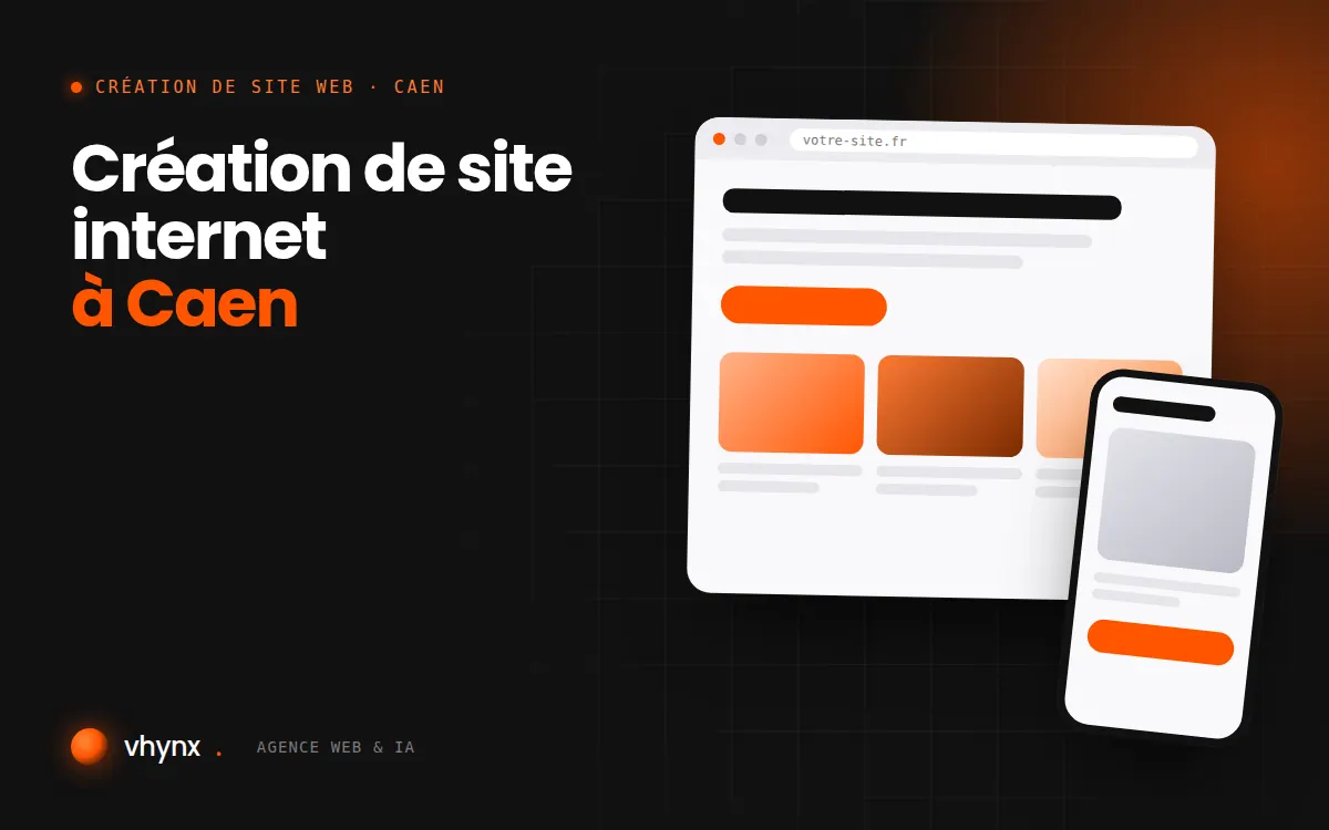 Création de site internet à Caen : illustration Vhynx d'une maquette de site web sur ordinateur et sur mobile