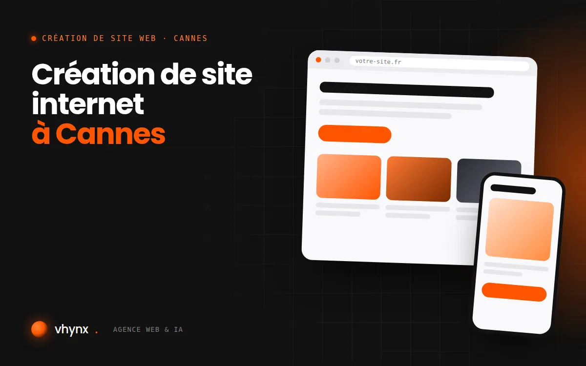 Création de site internet à Cannes : illustration Vhynx d'une maquette de site web sur ordinateur et sur mobile