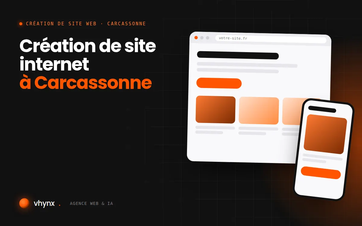 Création de site internet à Carcassonne : illustration Vhynx d'une maquette de site web sur ordinateur et sur mobile