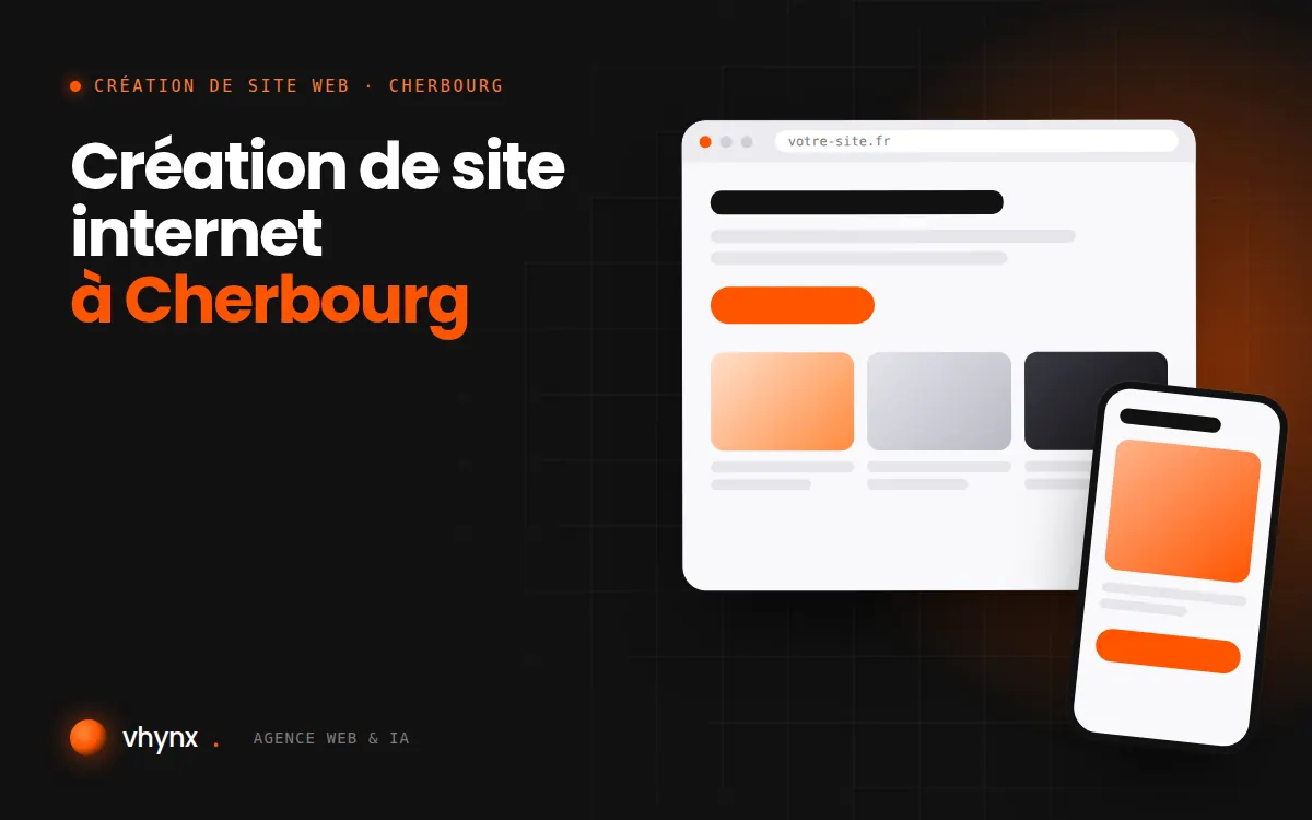 Création de site internet à Cherbourg : illustration Vhynx d'une maquette de site web sur ordinateur et sur mobile