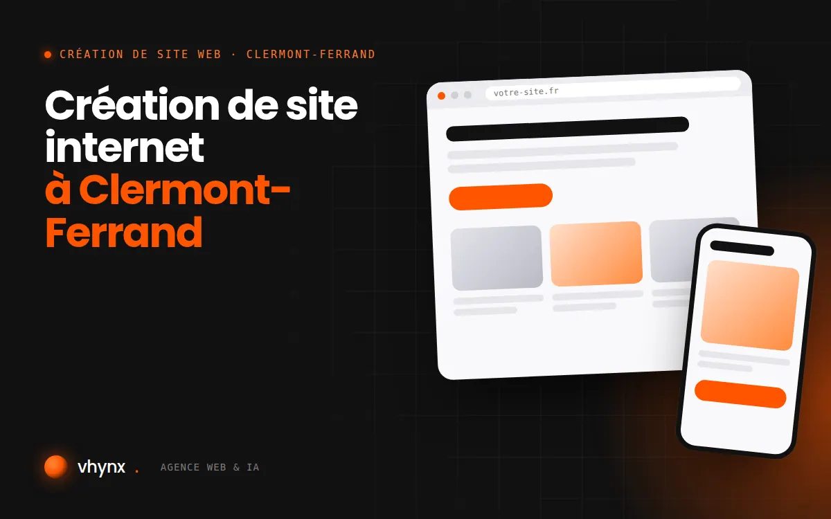 Création de site internet à Clermont-Ferrand : illustration Vhynx d'une maquette de site web sur ordinateur et sur mobile