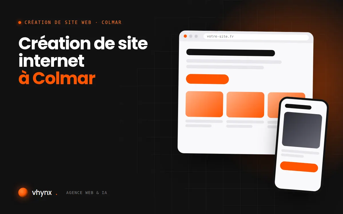 Création de site internet à Colmar : illustration Vhynx d'une maquette de site web sur ordinateur et sur mobile