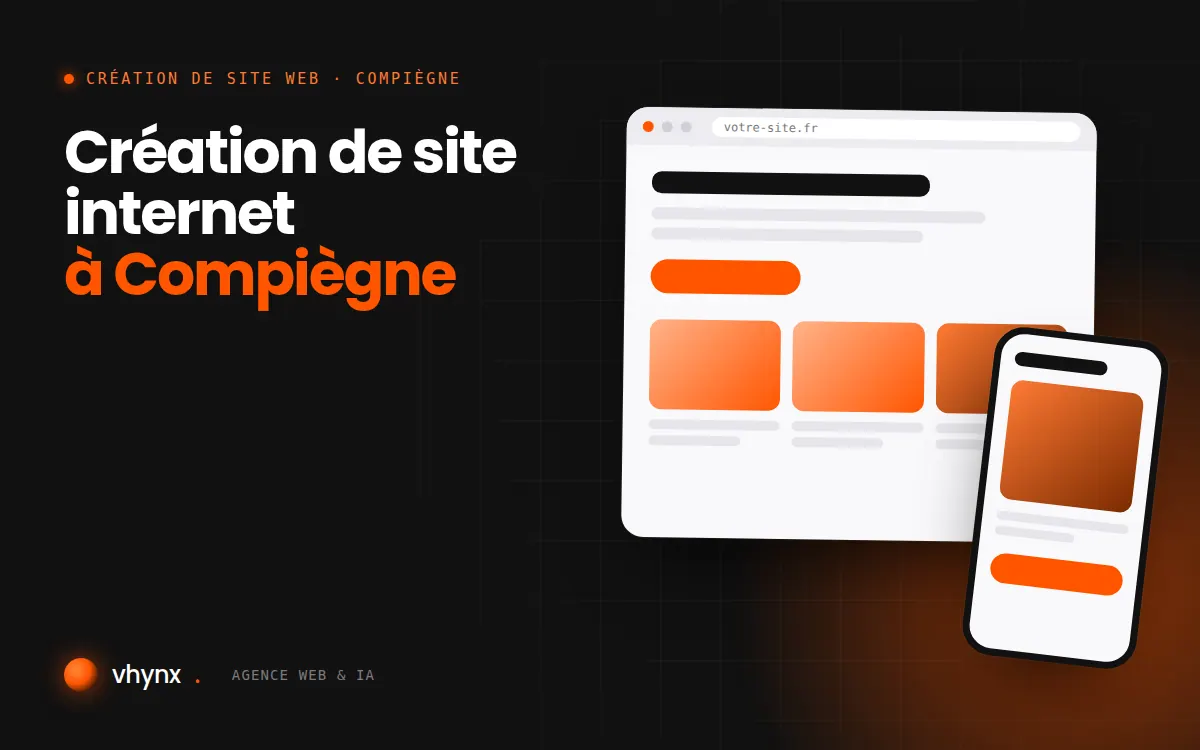 Création de site internet à Compiègne : illustration Vhynx d'une maquette de site web sur ordinateur et sur mobile