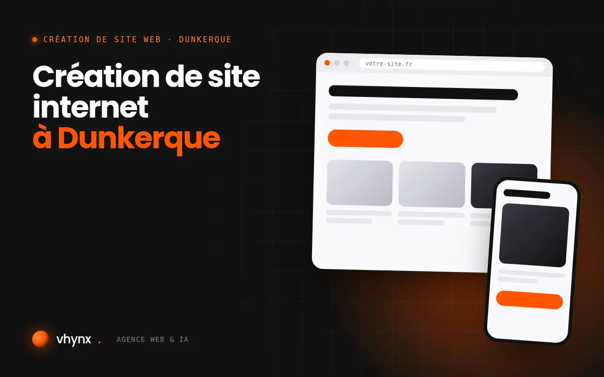 Création de site internet à Dunkerque : illustration Vhynx d'une maquette de site web sur ordinateur et sur mobile
