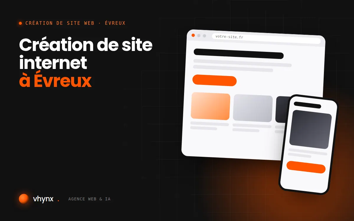 Création de site internet à Évreux : illustration Vhynx d'une maquette de site web sur ordinateur et sur mobile