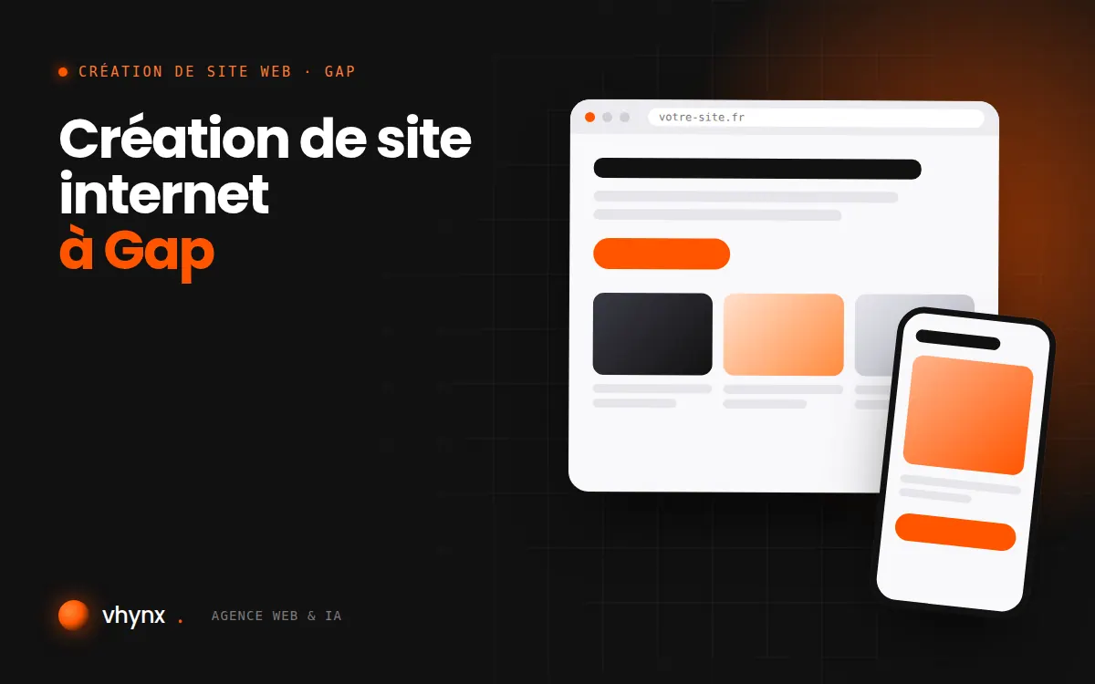 Création de site internet à Gap : illustration Vhynx d'une maquette de site web sur ordinateur et sur mobile