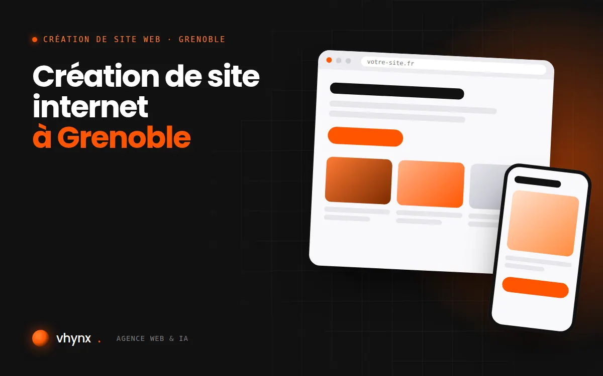 Création de site internet à Grenoble : illustration Vhynx d'une maquette de site web sur ordinateur et sur mobile