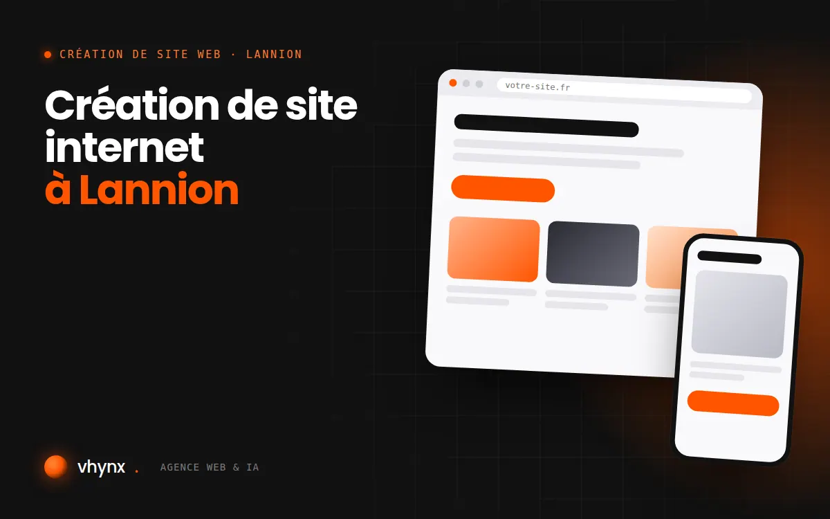 Création de site internet à Lannion : illustration Vhynx d'une maquette de site web sur ordinateur et sur mobile