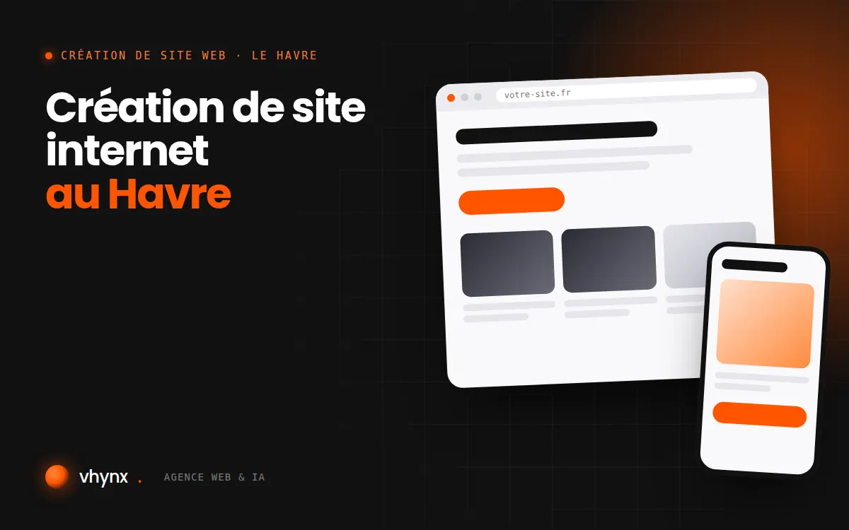 Création de site internet au Havre : illustration Vhynx d'une maquette de site web sur ordinateur et sur mobile
