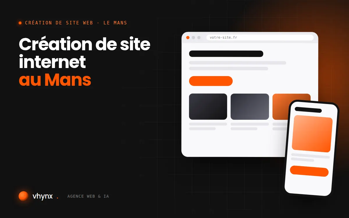 Création de site internet au Mans : illustration Vhynx d'une maquette de site web sur ordinateur et sur mobile
