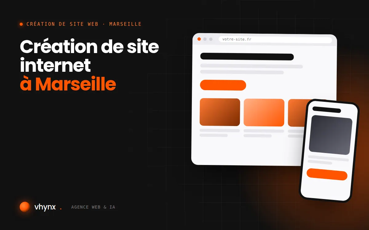 Création de site internet à Marseille : illustration Vhynx d'une maquette de site web sur ordinateur et sur mobile