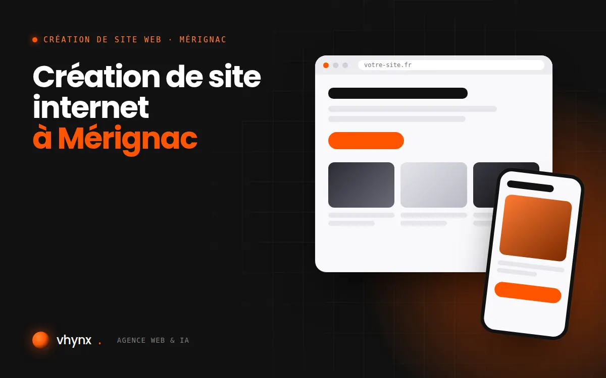Création de site internet à Mérignac : illustration Vhynx d'une maquette de site web sur ordinateur et sur mobile