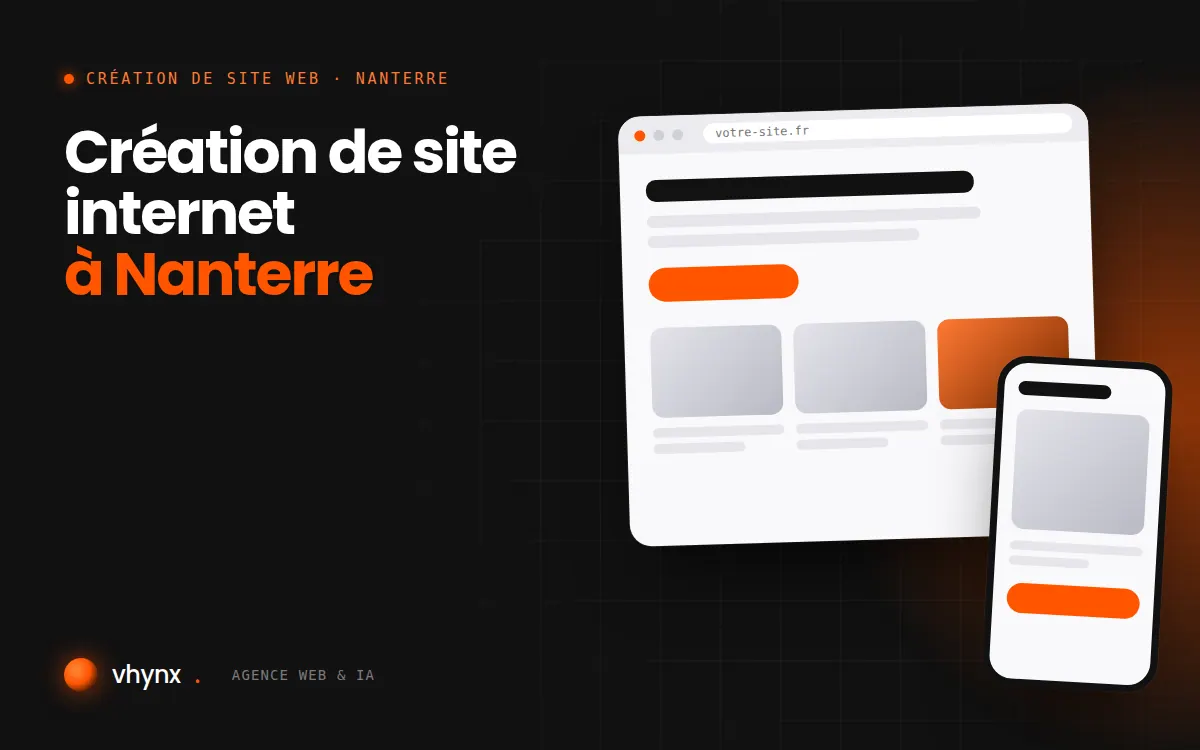 Création de site internet à Nanterre : illustration Vhynx d'une maquette de site web sur ordinateur et sur mobile