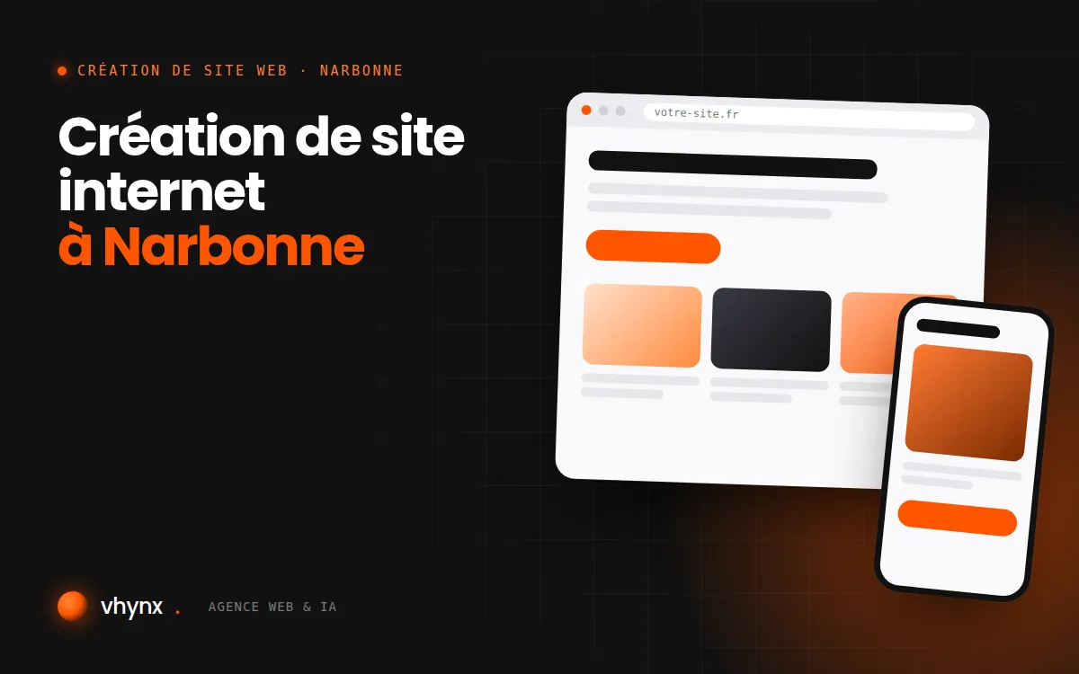 Création de site internet à Narbonne : illustration Vhynx d'une maquette de site web sur ordinateur et sur mobile
