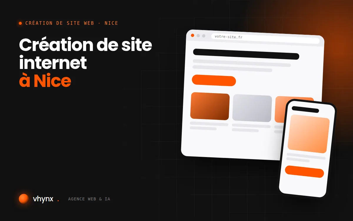 Création de site internet à Nice : illustration Vhynx d'une maquette de site web sur ordinateur et sur mobile