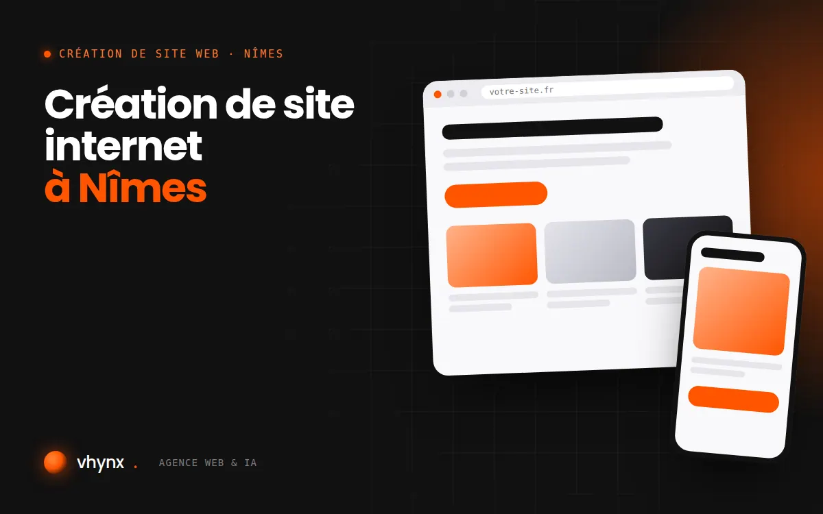 Création de site internet à Nîmes : illustration Vhynx d'une maquette de site web sur ordinateur et sur mobile