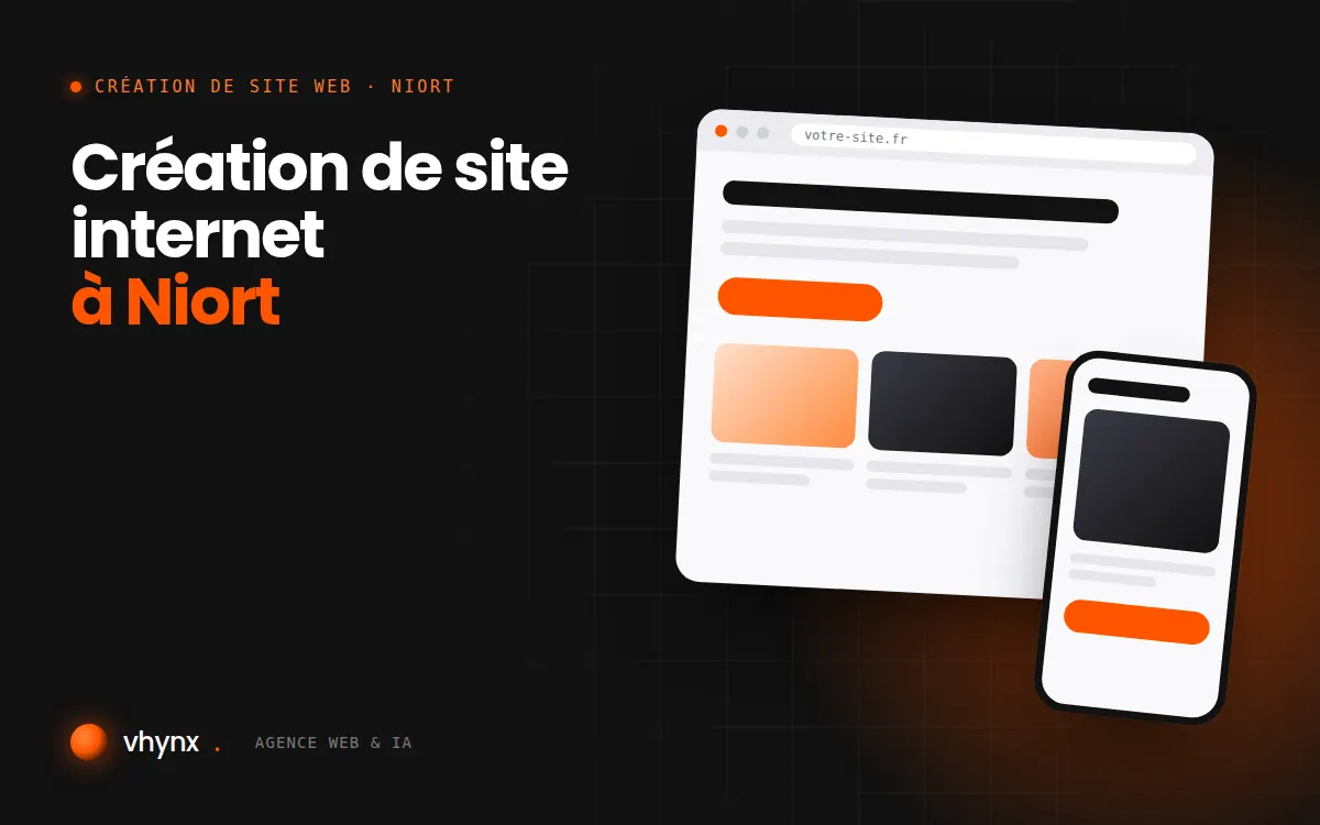 Création de site internet à Niort : illustration Vhynx d'une maquette de site web sur ordinateur et sur mobile