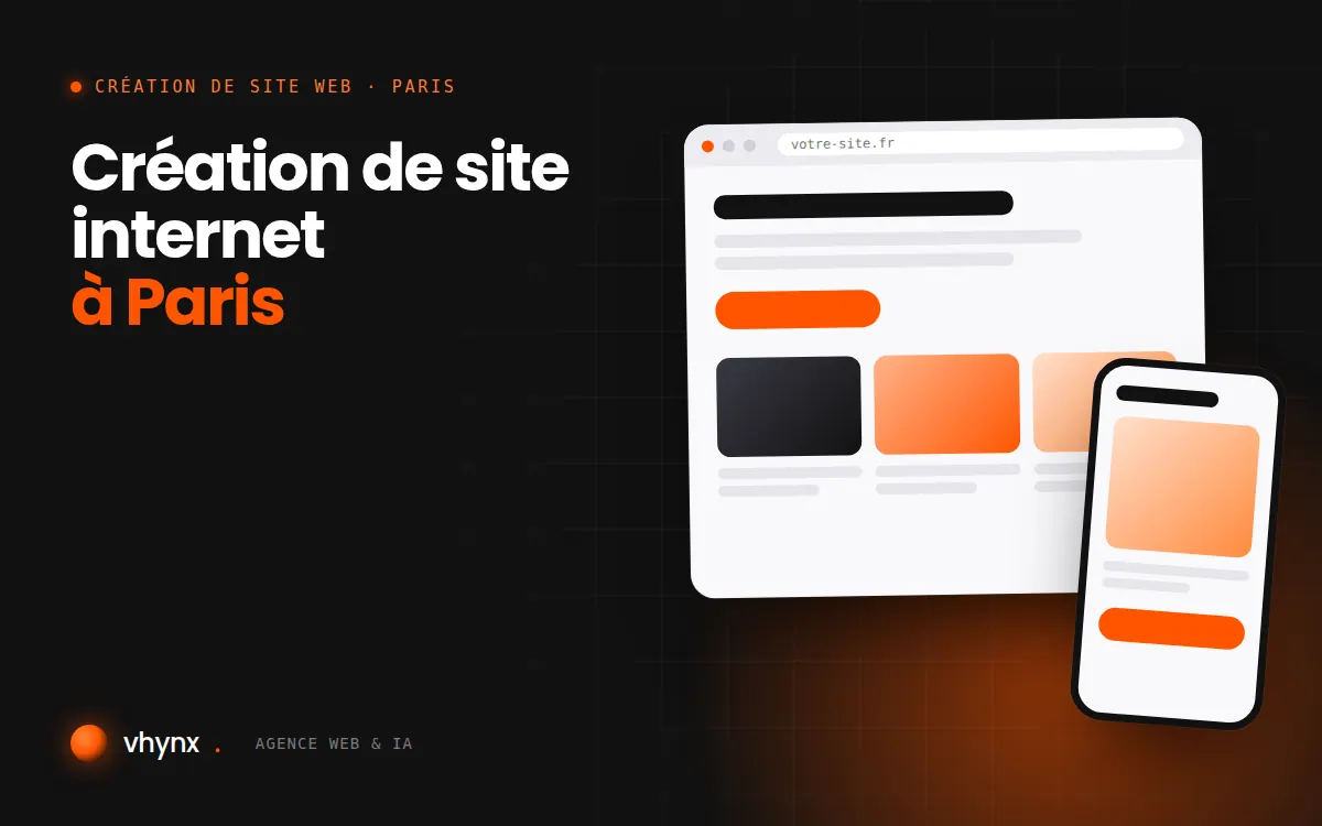 Création de site internet à Paris : illustration Vhynx d'une maquette de site web sur ordinateur et sur mobile
