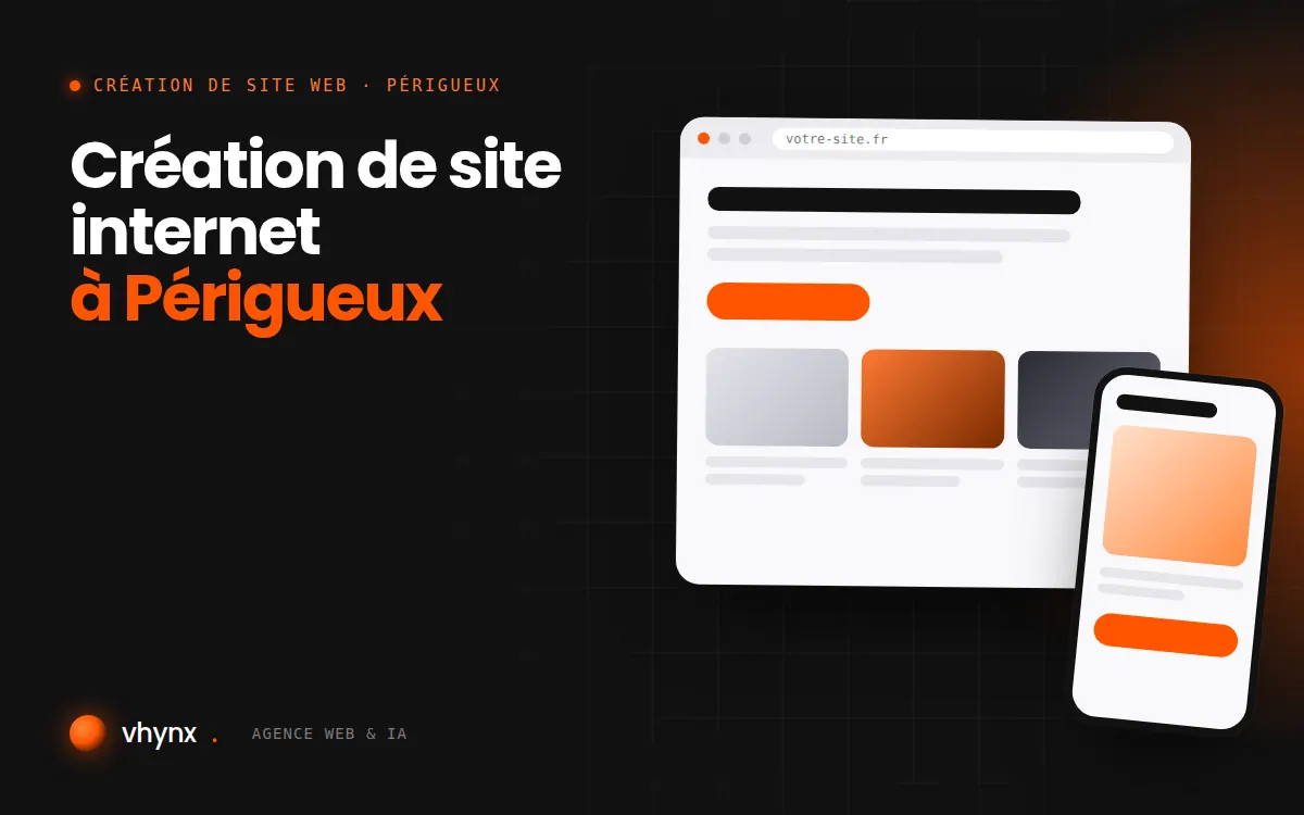 Création de site internet à Périgueux : illustration Vhynx d'une maquette de site web sur ordinateur et sur mobile