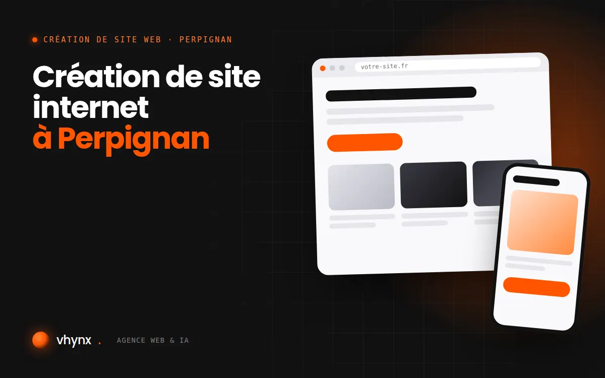 Création de site internet à Perpignan : illustration Vhynx d'une maquette de site web sur ordinateur et sur mobile
