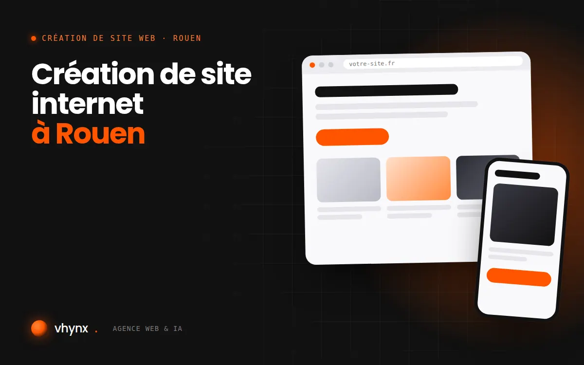 Création de site internet à Rouen : illustration Vhynx d'une maquette de site web sur ordinateur et sur mobile