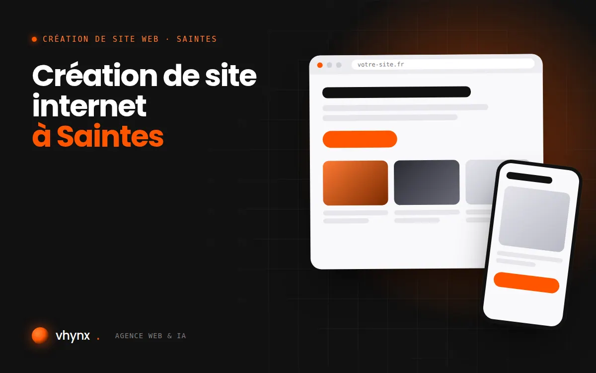 Création de site internet à Saintes : illustration Vhynx d'une maquette de site web sur ordinateur et sur mobile