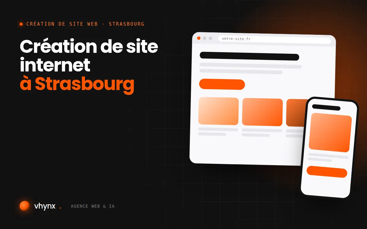 Création de site internet à Strasbourg : illustration Vhynx d'une maquette de site web sur ordinateur et sur mobile